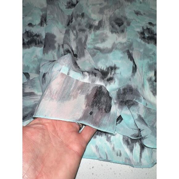 Blair Faux Wrap Dress Watercolor  aqua gray 14P Ruffles Sheer Y2K Coquette Fairy - Picture 14 of 15